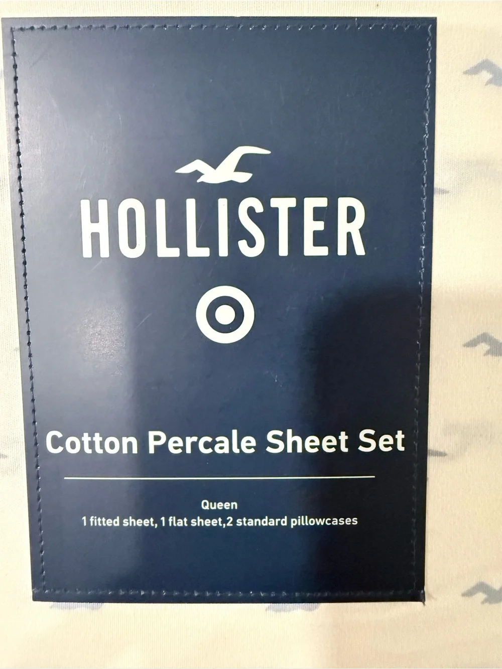 Hollister Cotton Percale Sheet Set - White with Light Blue Seagull Print